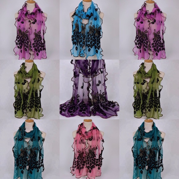 Parisian-style Gold-trim PURPLE Peacock Scarf - Picture 3 of 6